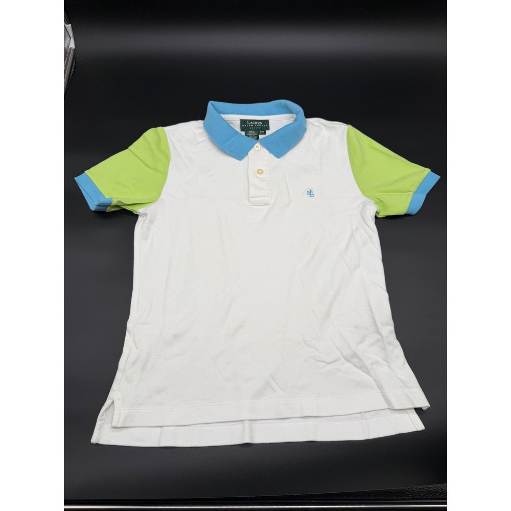Lauren‎ Ralph Lauren Petite Polo Shirt Colorblock White Blue Green P/P Womens